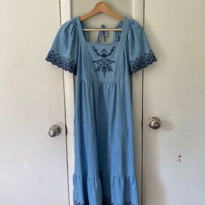 Old Navy Chambray Embroidered Midi Dress